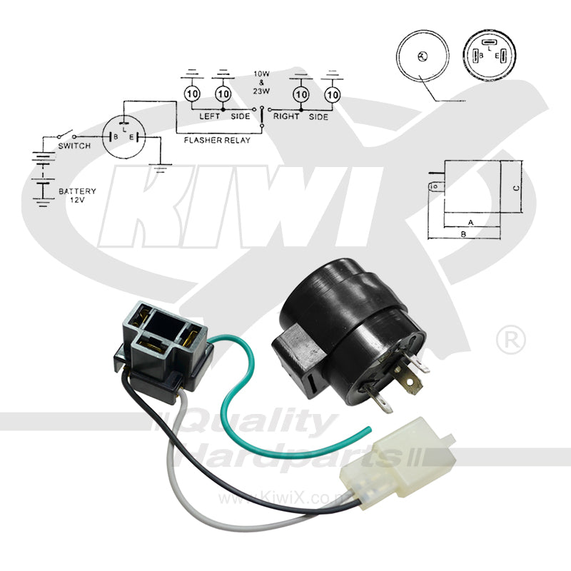 KiwiX Flasher Relay 12V 3-Pin LED Earth NOT required