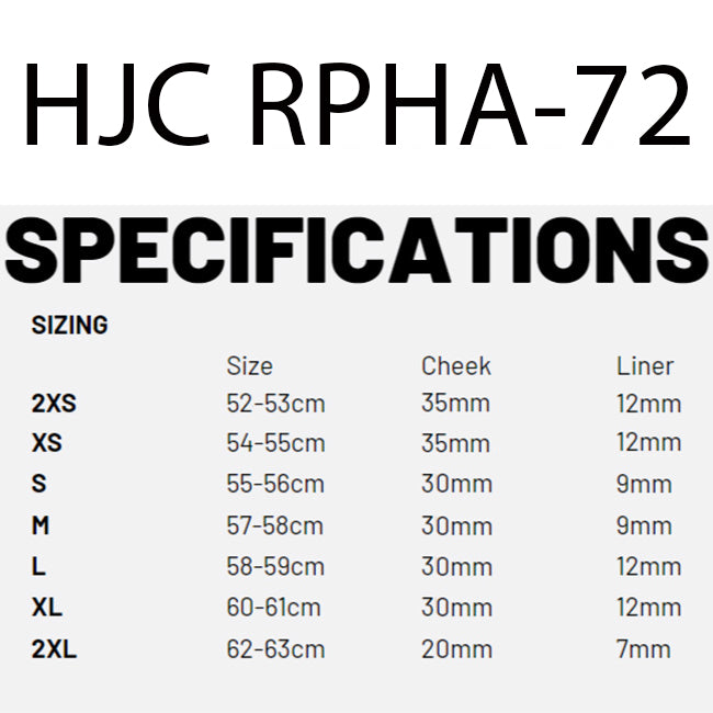 HJC RPHA 72 size chart