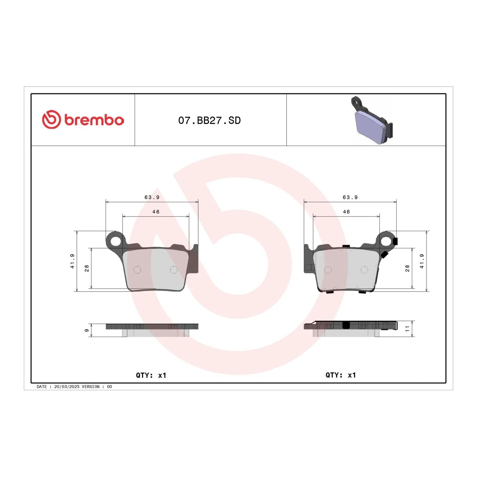 Brembo Prime Sinter Rear Brake Pads 07BB27SD