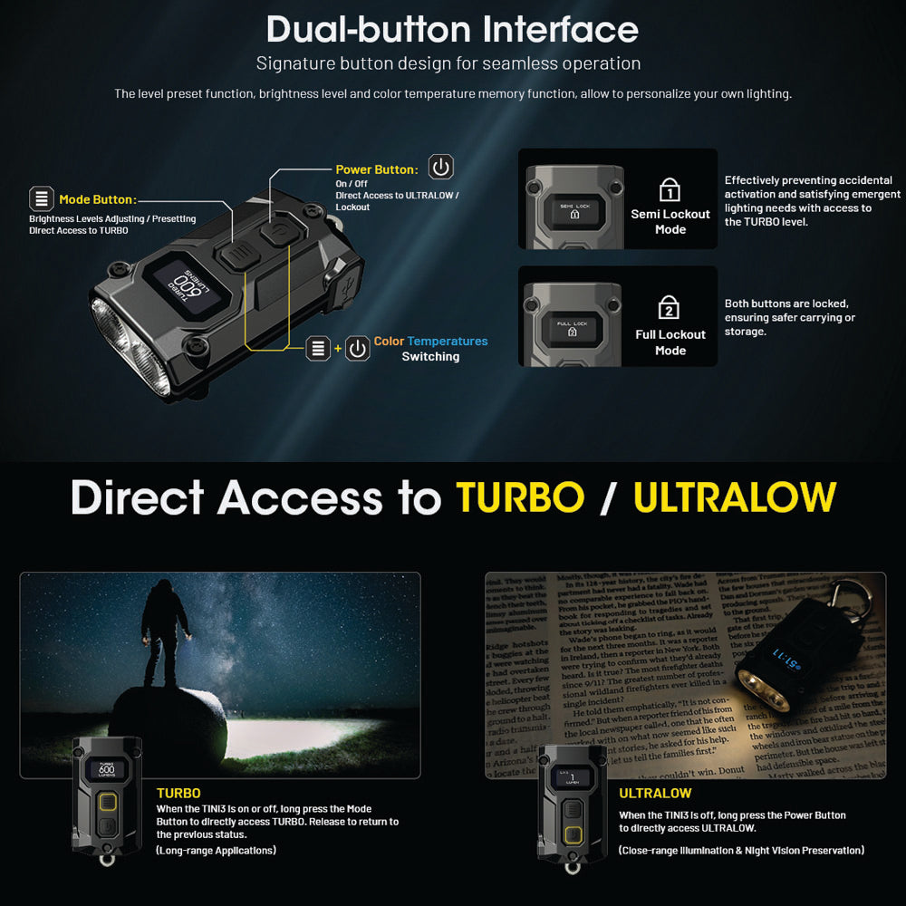 NITECORE 600 LUMEN USB-C RECHARGEABLE KEYCHAIN FLASHLIGHT BLACK