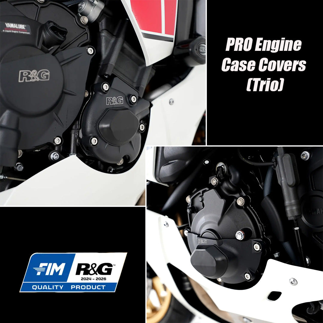 PRO Engine Case Covers (Trio) for Yamaha YZF-R1/ YZF-R1M 17- Black R&G