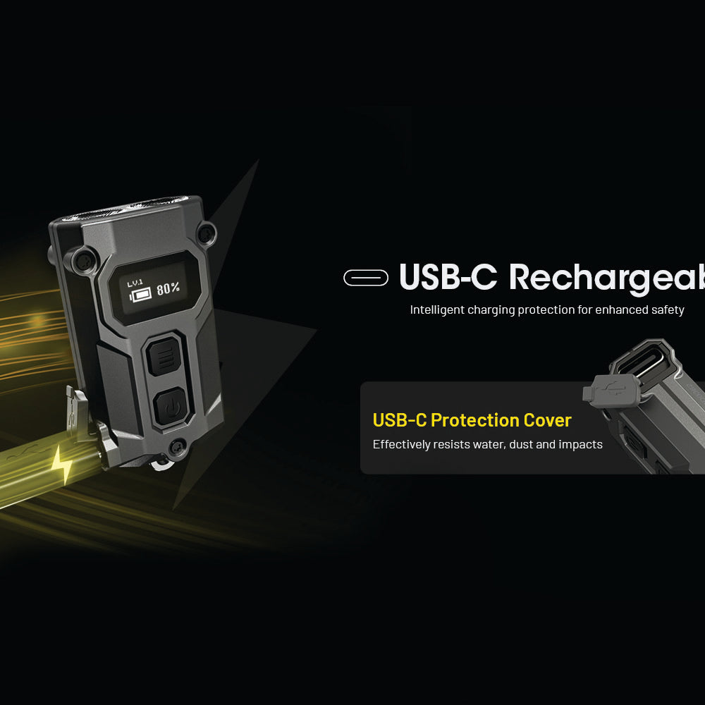NITECORE 600 LUMEN USB-C RECHARGEABLE KEYCHAIN FLASHLIGHT GREY