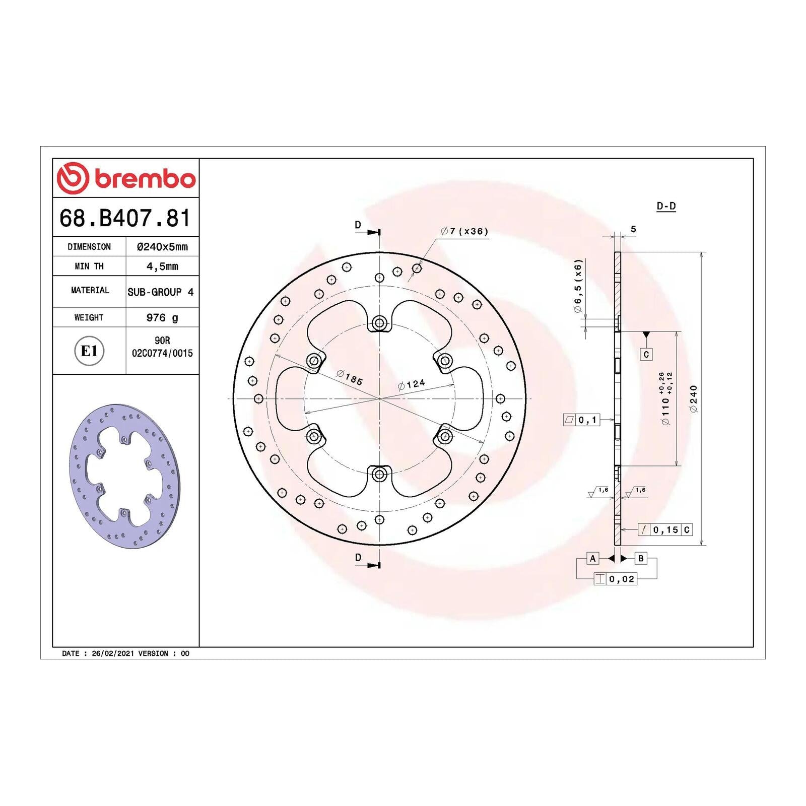 Brembo Prime Serie Oro Rear Brake Disc 68B40781