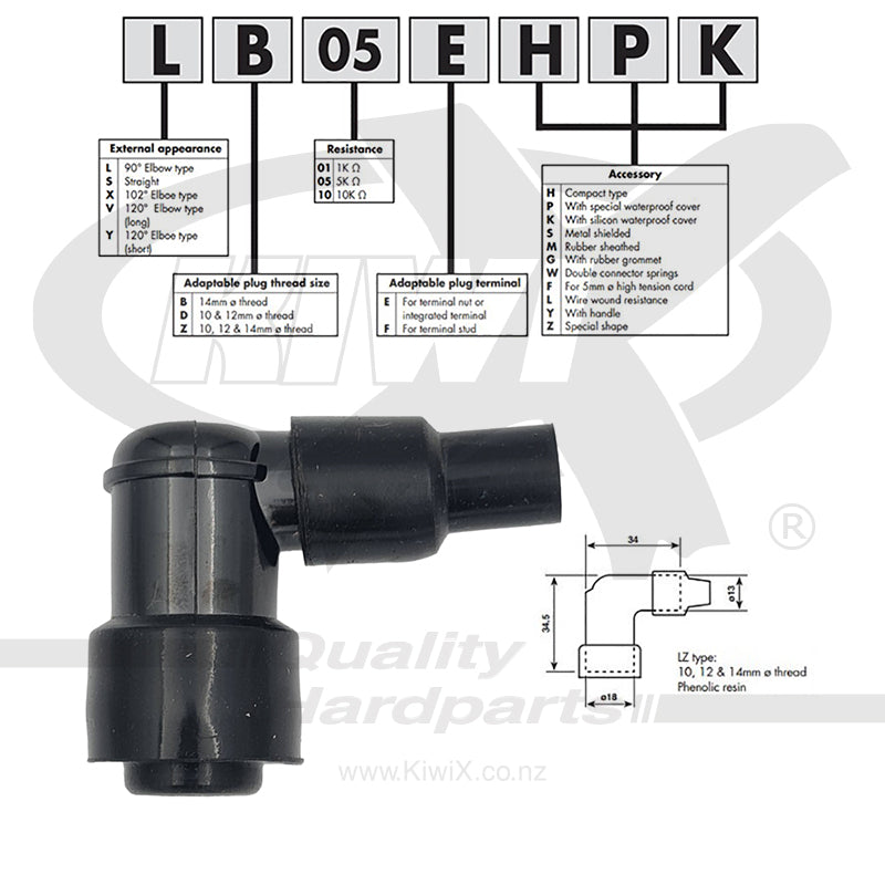 KiwiX LZFH Resistor Spark Plug Cap Black (8381)